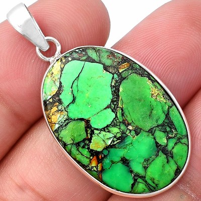Natural Green Matrix Turquoise 925 Sterling Silver Pendant Jewelry P-1001