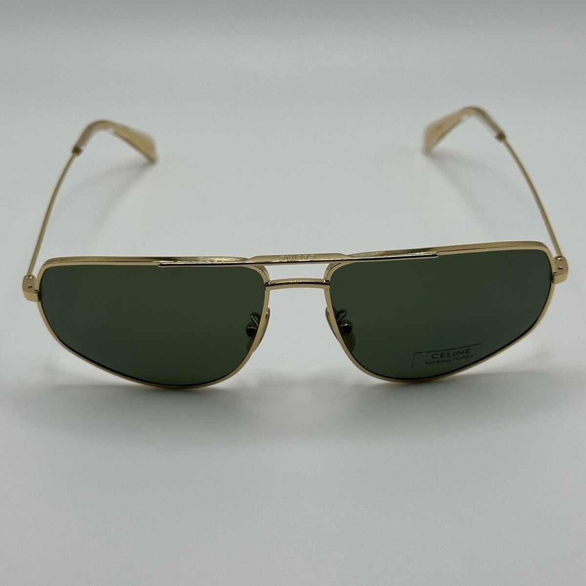 NEW CELINE Sunglasses CL40083U 6030N Gold Aviator with Green Lens