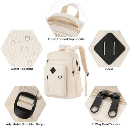 Backpack for Men and Women, Casual School Backpack Teen Boys 15.6 inch Beige - Picture 3 of 7