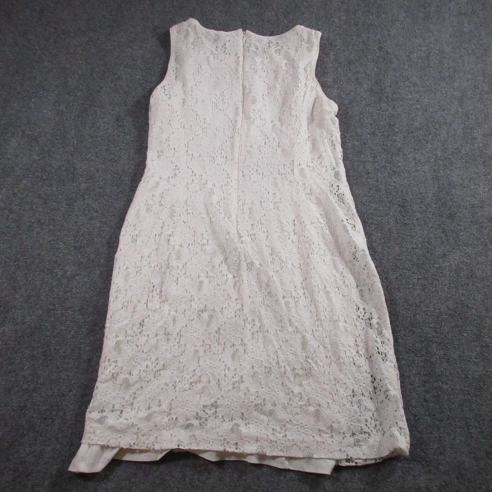 Vintage Ralph Lauren Dress Womens 12 Lace Crochet Floral White Shift Sleeveless - Image 2 of 4