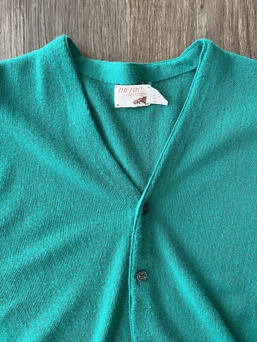Vintage 70s The Fox Collection Cardigan Men Made In USA Green Sz L - Picture 2 of 2