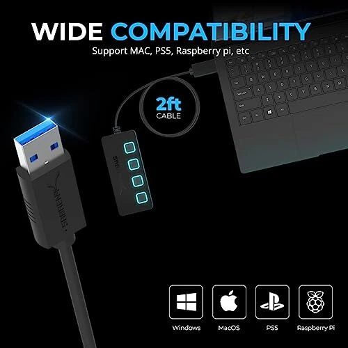 Sabrent 4-Port USB Hub, USB 3.0 Fast Data Hub with Individual D Power