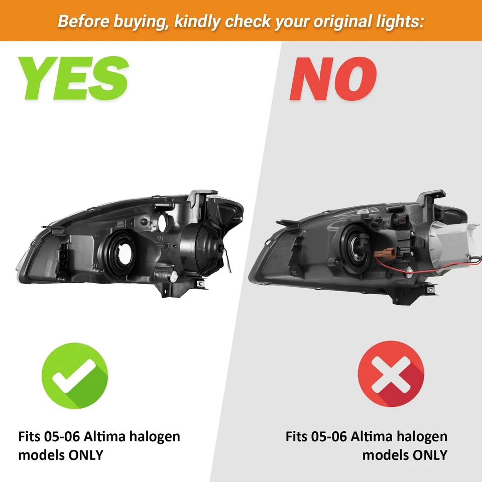 WEELMOTO Pair Headlights For 2005-2006 Nissan Altima Halogen Headlamps Foto 2 de 3