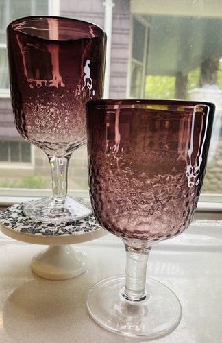 Pottery Barn Purple Ombre Crackle Textured Water Goblet Honeycomb Rare Glass-2 - Picture 5 of 14