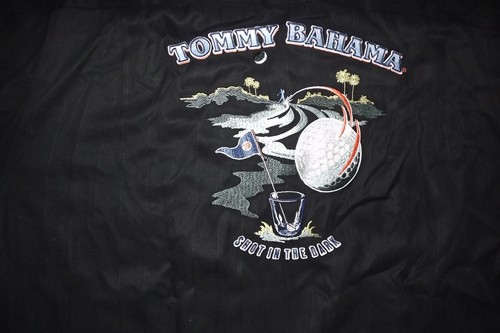 TOMMY BAHAMA 100% SILK HAWAIIAN EMBROIDERED SHIRT S/S MENS LARGE V779