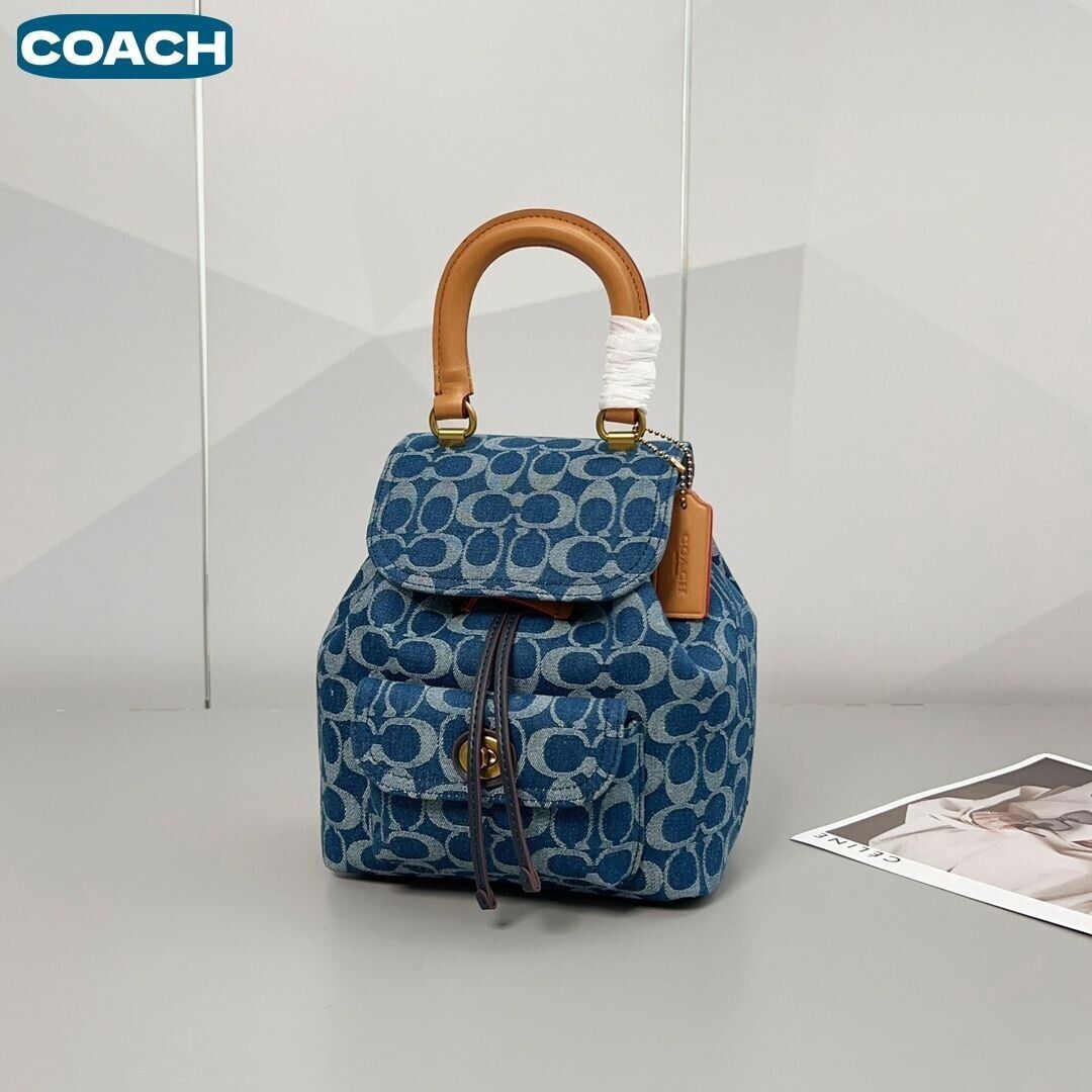 【新品未使用】COACH リア バックパック 21・シグネチャー CJ833 COACH Leah Backpack 21 Signature Denim Purple CJ833 Outlet