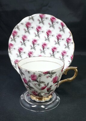 Original Napco China Handpainted  Teacup And Saucer IDD321 Rose Chinz Pattern