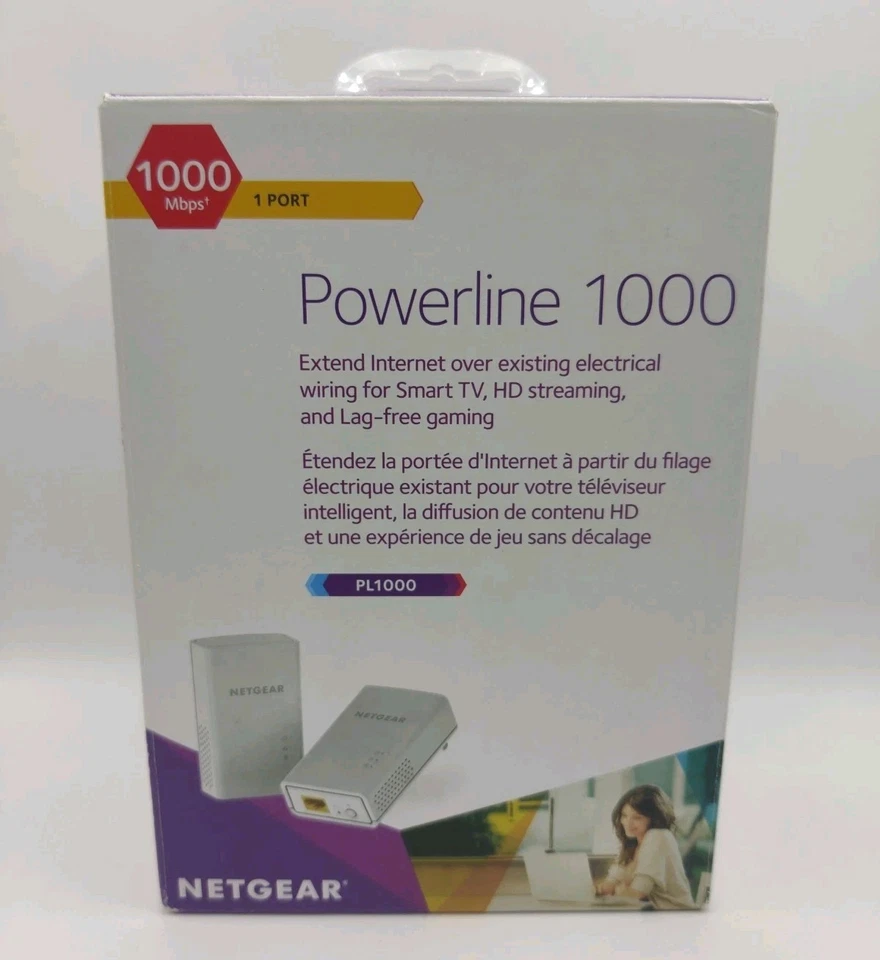 Extensores de red Wi-Fi NETGEAR PL1000-100PAS Powerline 1000 paquete de 2 blancos usados Foto 2 de 4