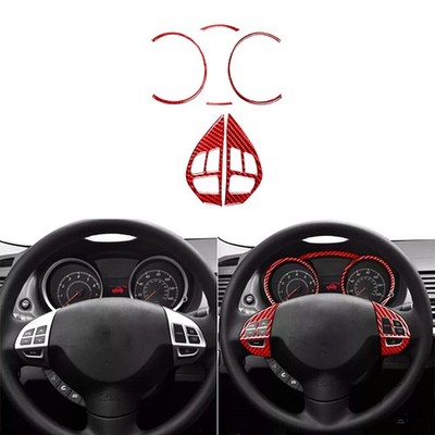 Red Carbon Fiber Speedometer & Steering Wheel Button Cover For Mitsubishi Lancer