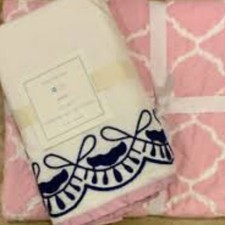 Pottery Barn Kids Organic Cotton Crib Skirt Pink Blue  White