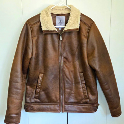 Rainforest Men's Faux Leather Sherling Lined Aviator Flight Jacket Fall Winter