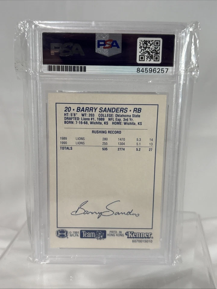 Barry Sanders 1991 Starting Lineup Football Autograph Card #20 PSA Authentic - Image 2 of 3