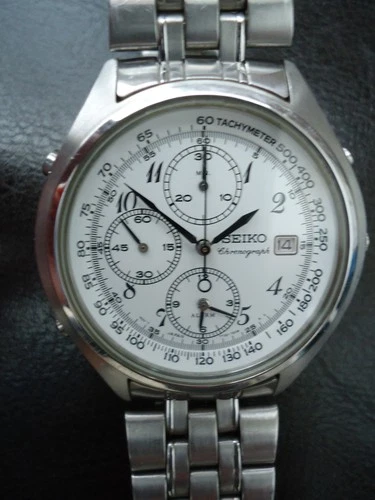Seiko Men's Vintage White Dial Quartz Chronograph Watch 7T32-7C60 - NICE