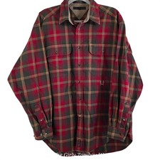 Tommy Hilfiger Mens Red Green Plaid Button Down Shirt 90s Vintage Cotton Medium