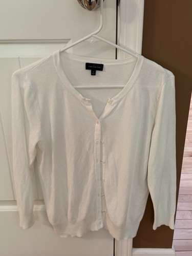 The Limited White Waffle Knit Button Up Cardigan Sweater Medium