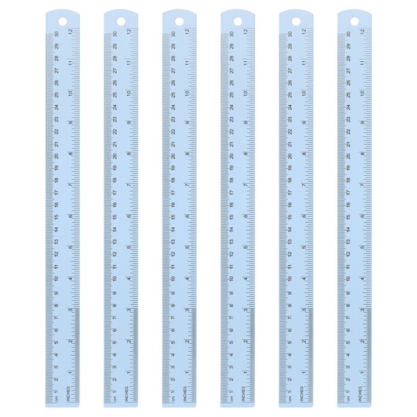 6 StüCk Gerade Lineale 30Cm Metrisch Sae Aluminium Lineale Mit Loch Hellblau-image