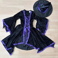 Witch Halloween Costumes 2 Pc Party Dress Up Girls Medium M 2Pc Purple Black