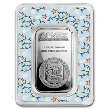 1 oz Silver Bar - APMEX (w/Festive Holiday Lights Card, In TEP)