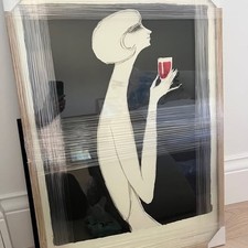 ROUGE CAMPARI BERNARD VILLEMOT PRINT Lady wine glass print Framed 87cm x 62cm