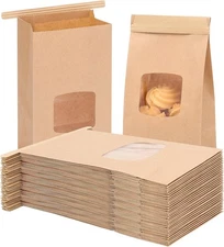 Moretoes 55pcs Small Bakery Bags with Window, 3.54x2.36x6.7in Small, kraft 