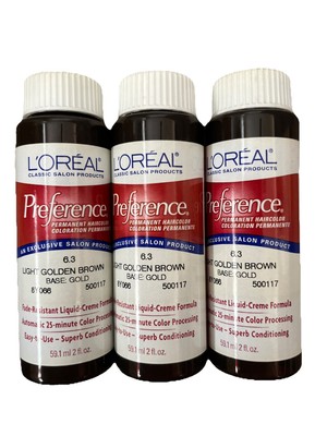 3X L'Oreal Preference 6.3 Light Golden Brown Base Gold  Hair Color-2 oz Each