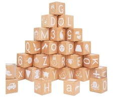 26 Wooden ABC Blocks Numbers Pictures, Educational Toys for Toddlers