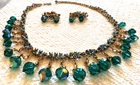 Vintage fine crystal gold tone beaded costume jewelry necklace and earring set