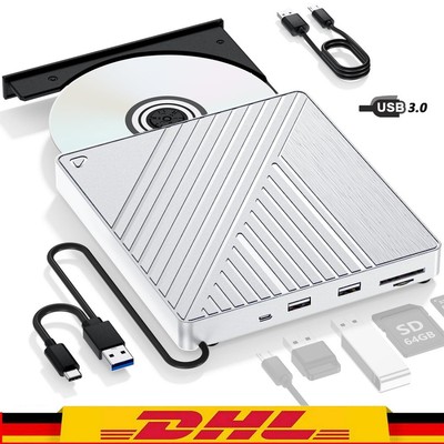 Externes CD DVD Laufwerk USB 3.0 TypC Extern SD/TF-Kartenleser RW Brenner Player
