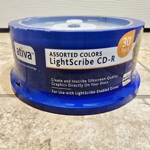 Ativa Lightscribe CD-R 52X 700MB 80 MINS 30 Pack Asst Colors SEALED Office Depot - 第 1/5 張圖片