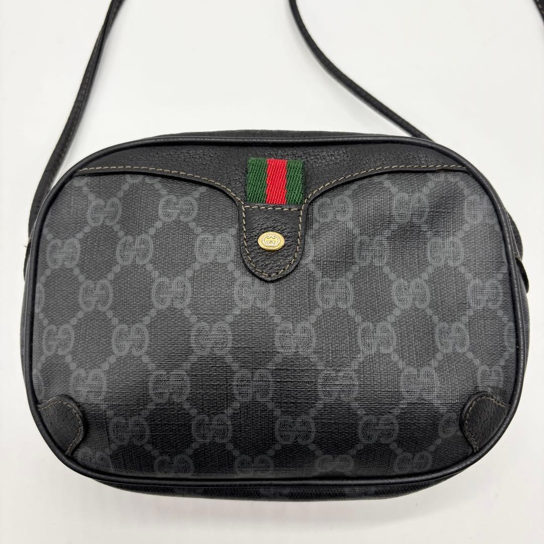 GUCCI GG Sherry Line Shoulder Bag Crossbody Pochette PVC Leather Black Authentic
