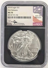 2018 ASE $1  NGC MS70 First Release -Mercanti Signed- Blk Core Label