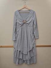 Grey Marl Tiered Midi Dress Size 10 8 Boho Heart Long Sleeve Pockets Tunic Artsy