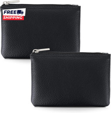 2 Pack Leather Zipper Coin Purse Portable Change Wallet Coin Pouch with Zipper