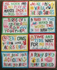 Vintage Cocktail Napkins MCM Carl Tait "Proverbs" Leacock Complete set of 8 Rare