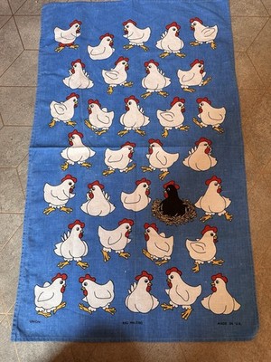 Vintage weiß Hühner schwarz Huhn Geschirrtuch Baumwolle Henne