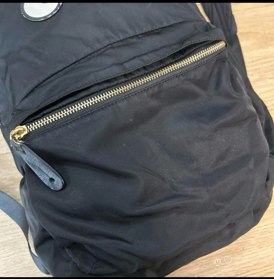 Mochila Anya Hindmarch Eyes Negra Nylon Cuero Cierre de Cremallera Usada Foto 4 de 4