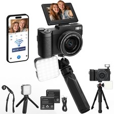 Vlogging Camera 5K 64MP Flip Screen WiFi with Selfie Light Kit