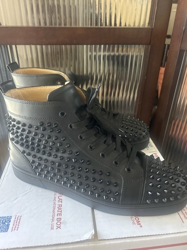 Christian Louboutin Paris Mens Louis Flat Spike Black Studded Boots - Sz. 43.5 - 第 5/13 張圖片