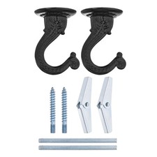 2Pcs Swag Ceiling Hooks with Hardware Zinc Alloy Black Plants Hanging 37x55mm