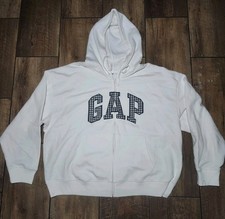 Gap Women's Relaxed Fit Logo Full Zip Hoodie White Gingham XXL 2XL Trendy Plaid