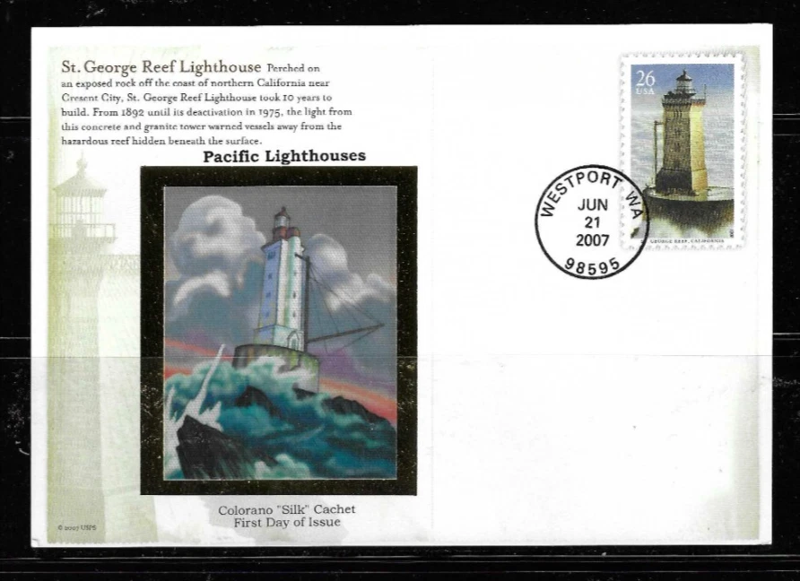 USA SC # UX504-UX508 Pacific Lighthouses  FDC . Colorano Silk Cachet - Image 3 of 4