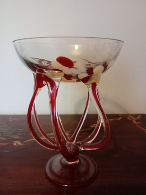 Jozefina Krosno Vintage mundgeblasene Kunst Glas Oktopus Qualle Schale Kompott.