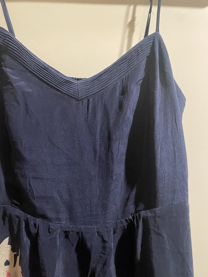 Vestido Anthropologie Moulinette Soeurs Aven Bloom Azul Marino Seda Floral Midi 8 Foto 4 de 4