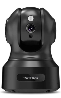 TETHYS Wireless Security Camera 1080P Indoor Work w/Alexa, Pan/Tilt, Motion Det.