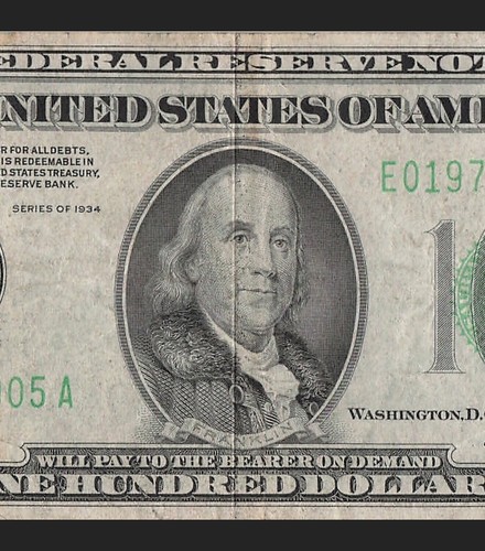 1934 Richmond One Hundred Dollar Bill E01970905A G1 Back Plate 74 - Picture 5 of 11