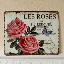 Blechschild Metallschild Rosen Botanik Franz&ouml;sisch 25x20cm Retro Antik Rost