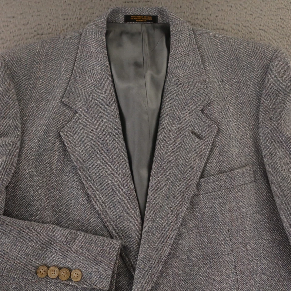 Blazer De Colección Chaqueta Tweed M Gris Azul Tiza Rayas Espiga 100% Lana EE. UU. 42R Foto 2 de 4