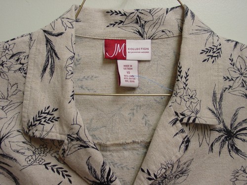 Hawaiian Ladies, size 10, Cuffed SS Black/White Floral, 55 Linen/45 Rayon - Picture 5 of 11