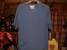 SKECHERS LADIES NURSING SCRUB TOP SIZE M CIEL BLUE 4 WAY STRETCH FRONT POCKETS