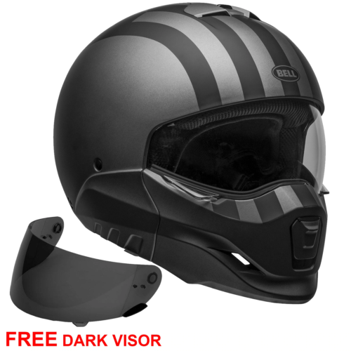 Bell Broozer Motorcycle Helmet Free Ride Matt Grey Black Includes Dark Visor - Picture 1 of 13